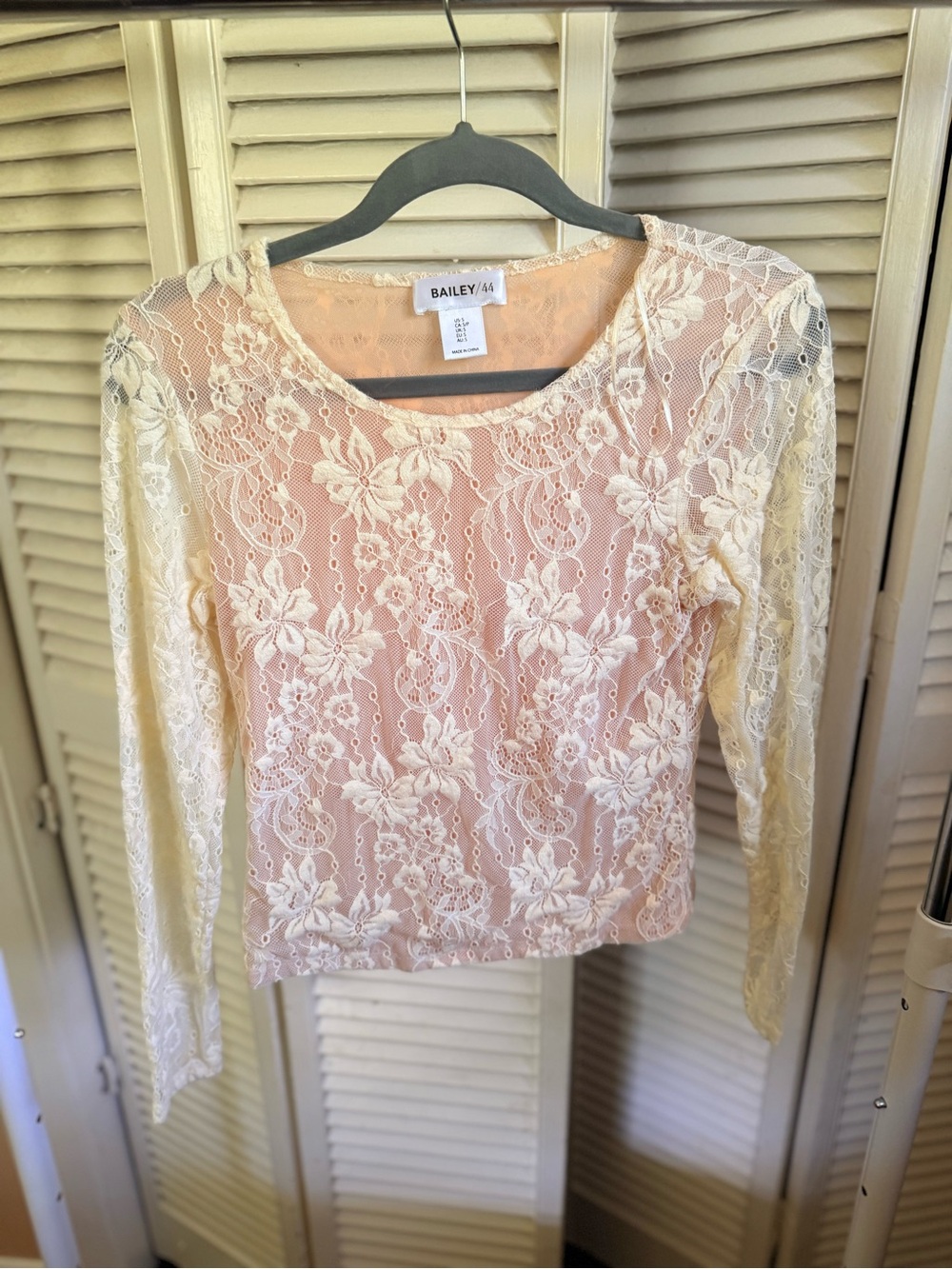 Bailey 44 Blush and Cream Lace Long-Sleeve Top